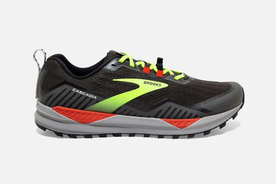 Mens Brooks Cascadia 15 Trail Shoes Black/Raven/Cherry Tomato | 591803-LNU